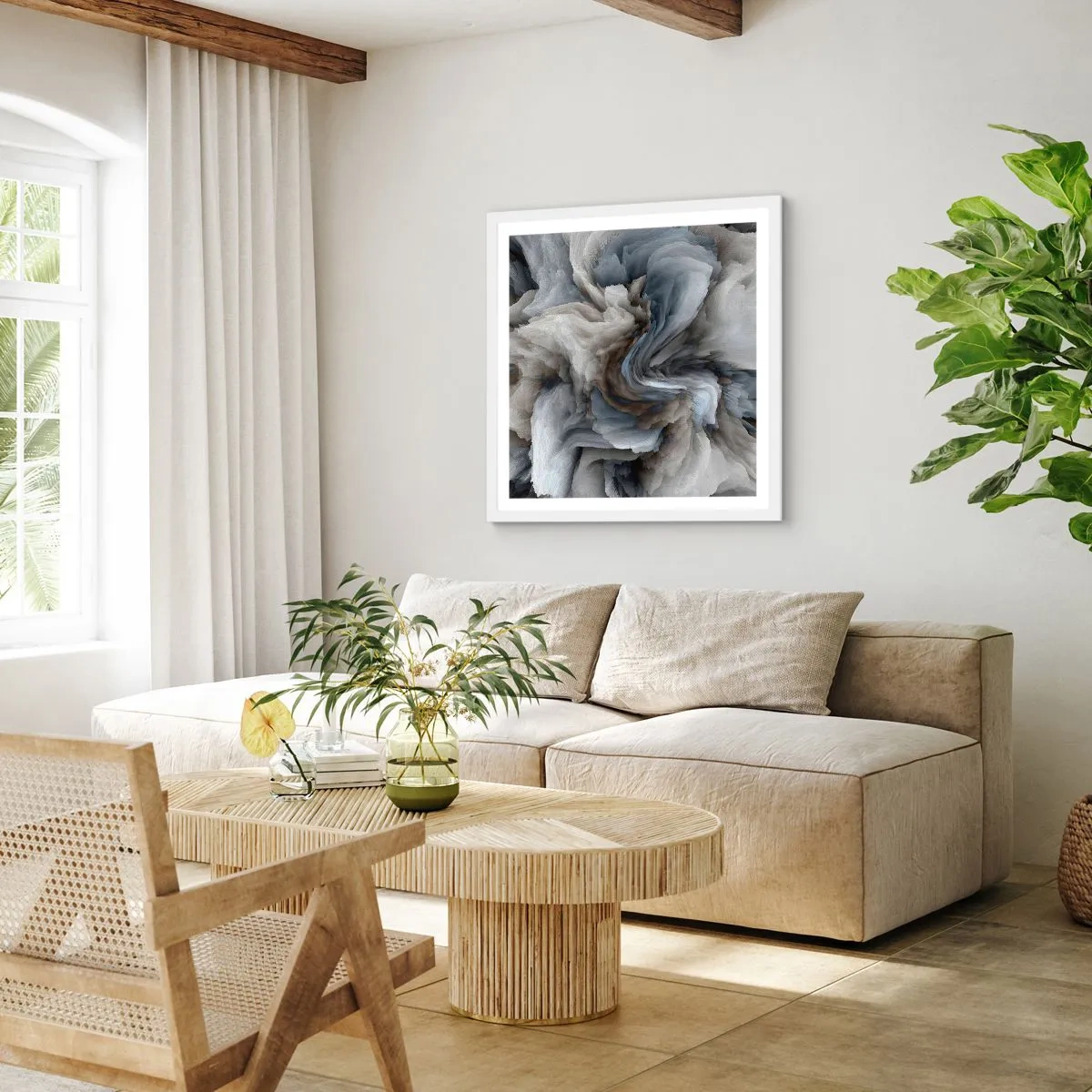 Poster in einem weißen Rahmen - Stein und Blume - 40x40 cm