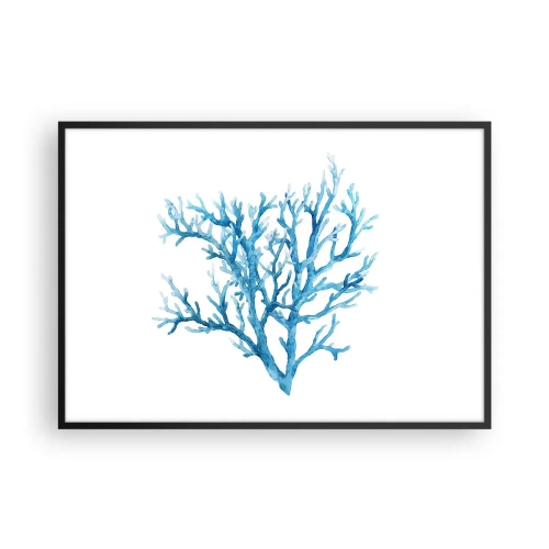 Poster in einem schwarzem Rahmen - Blaue Koralle auf weißem Hintergrund mit minimalistischem Flair - 100x70cm - Nautisches Filigran - Moderne Wanddekoration für Wohnzimmer und Schlafzimmer ARTTOR