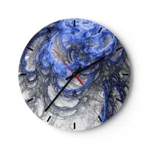Wanduhr - Glasuhr - Abstraktes Wellenmotiv in Blau- und Grautönen - 30x30cm - Die Geburt einer Welle - Moderne Wanddekoration für Wohnzimmer, Küche und Schlafzimmer ARTTOR