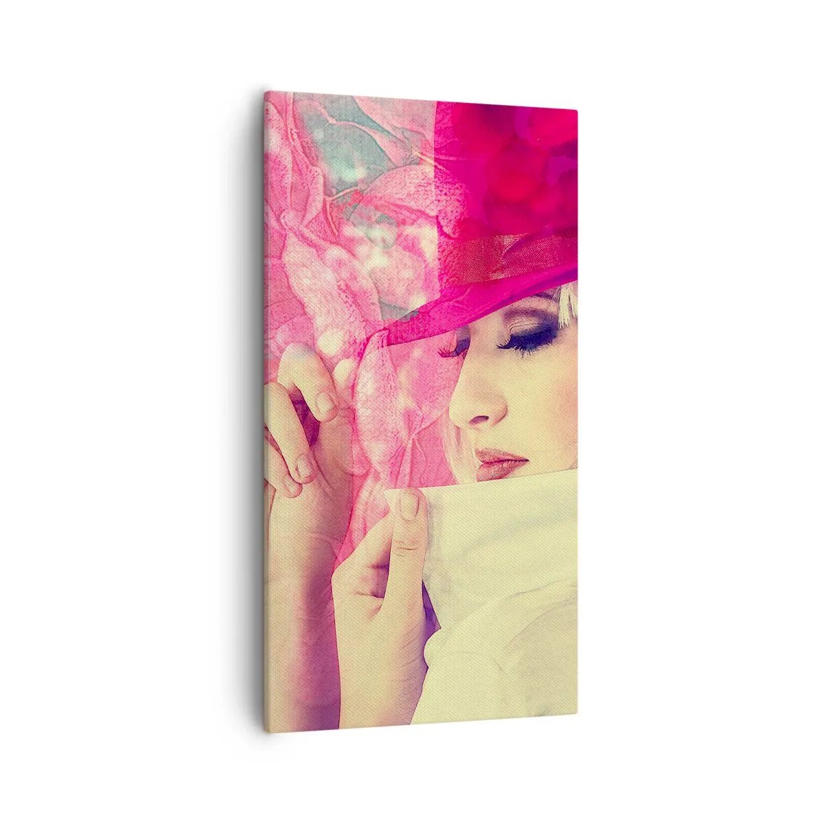 Bild auf Leinwand - Leinwandbild - Retro-Porträt in einem rosa Nebel - 55x100 cm