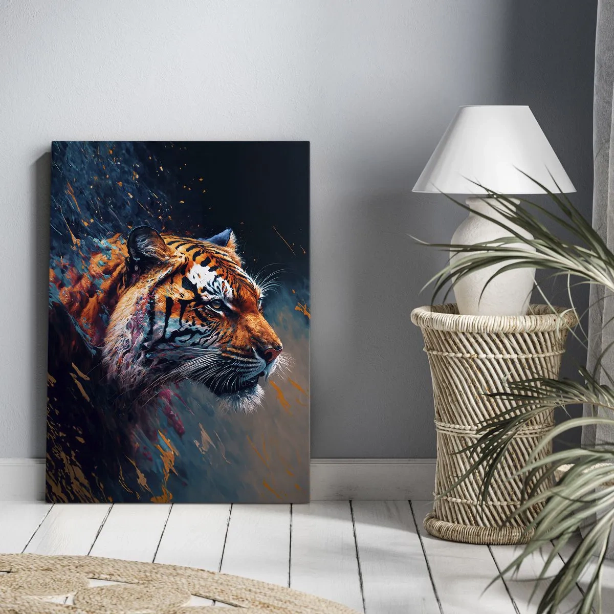 Bild auf Leinwand - Leinwandbild - Portrait eines Tigers in dynamischen, abstrakten Farben - 50x70cm - Wilde Schönheit - Moderne Wanddekoration für Wohnzimmer und Schlafzimmer ARTTOR