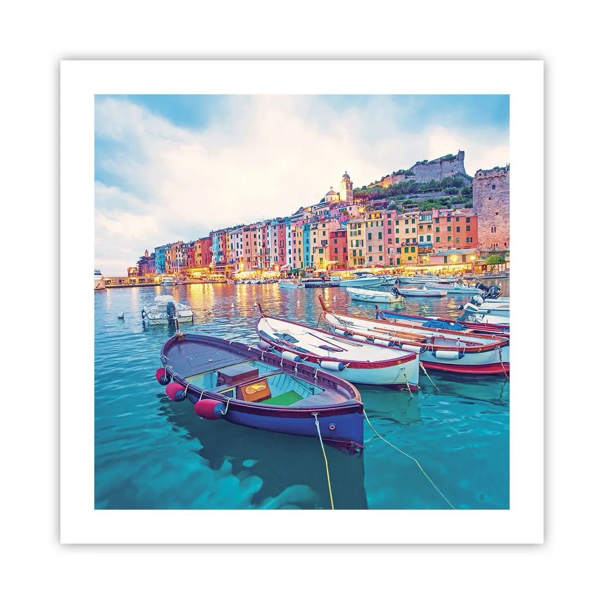 Poster - Bunter Abend im Hafen - 50x50 cm
