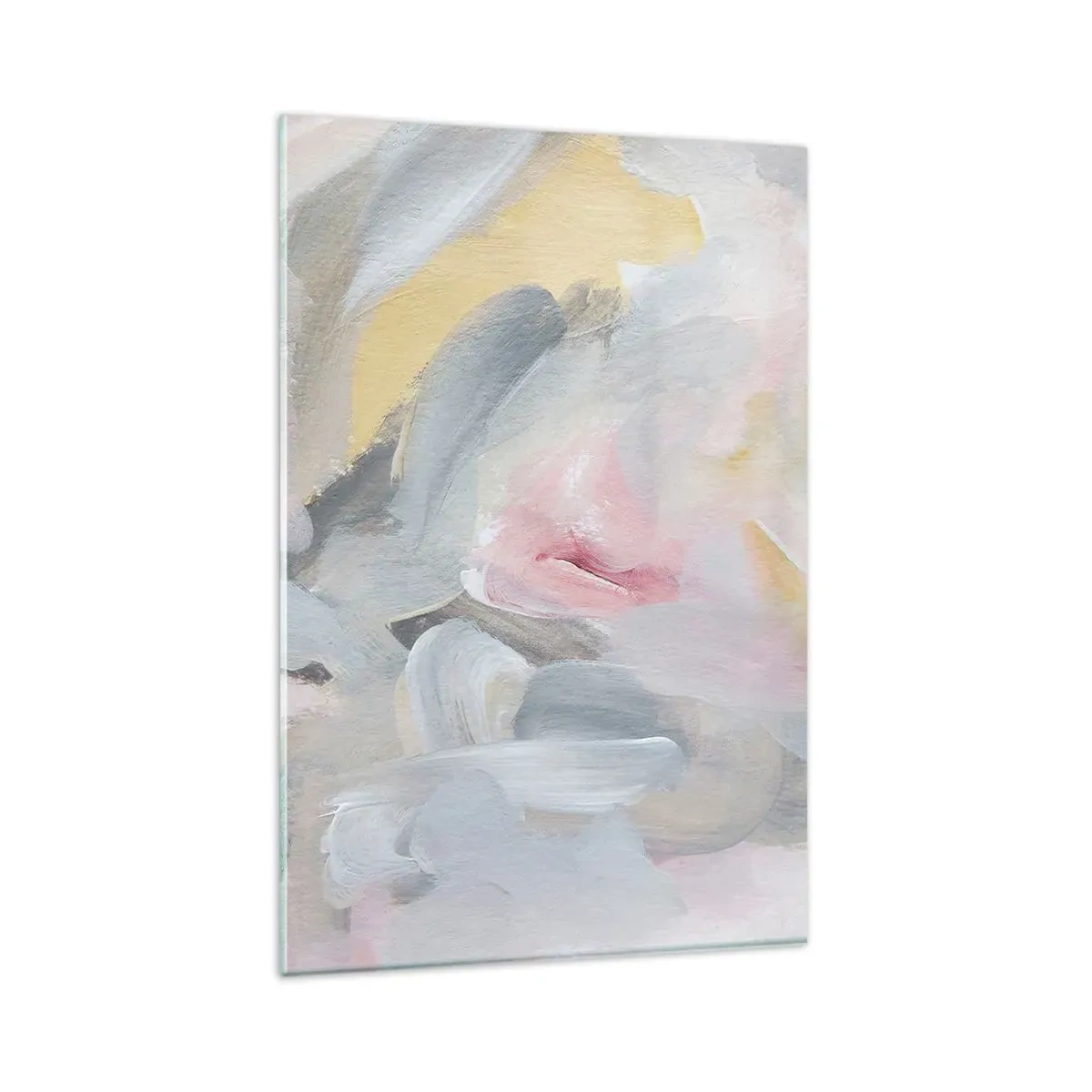 Glasbild - Bild auf glas - Abstrakte Pastellstriche in Rosa- und Grautönen. - 80x120cm - In einer Pastellwelt - Moderne Wanddekoration für Wohnzimmer und Schlafzimmer ARTTOR