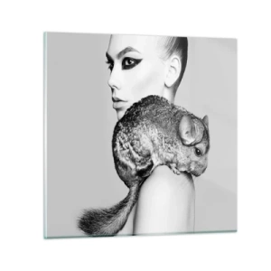 Glasbild - Bild auf glas - Dame mit einem Chinchilla - 60x60 cm