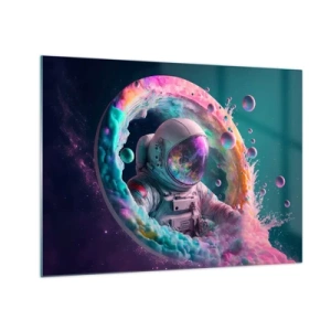 Glasbild - Bild auf glas - Astronaut im farbenfrohen Weltraum - 70x50cm - Sternentor - Moderne Wanddekoration für Wohnzimmer und Schlafzimmer ARTTOR