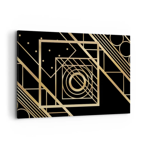 Bild auf Leinwand - Leinwandbild - Goldene geometrische Muster auf schwarzem Hintergrund - 120x80cm - Goldene Geometrie - Moderne Wanddekoration für Wohnzimmer und Schlafzimmer ARTTOR