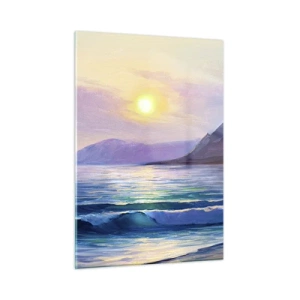 Glasbild - Bild auf glas - Ein malerischer Sonnenuntergang über dem ruhigen Meer und den Bergen - 50x70cm - Wasser- und Luftkristall - Moderne Wanddekoration für Wohnzimmer und Schlafzimmer ARTTOR