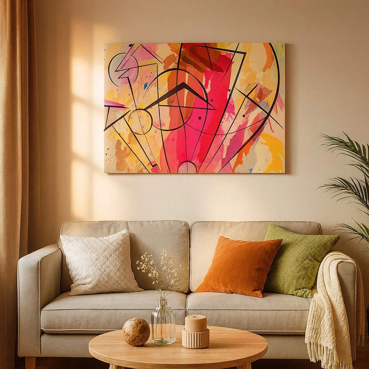 Bild auf Leinwand - Leinwandbild - Eine abstrakte Komposition voller farbenfroher geometrischer Formen. - 70x50cm - Kathedrale der Sonne - Moderne Wanddekoration für Wohnzimmer und Schlafzimmer ARTTOR