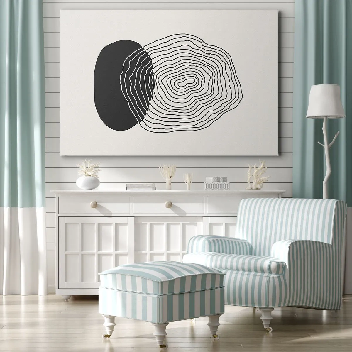 Bild auf Leinwand - Leinwandbild - Abstraktes Muster mit Linien und Formen in Schwarz und Weiß - 70x50cm - Dauer und Schwingung - Moderne Wanddekoration für Wohnzimmer und Schlafzimmer ARTTOR