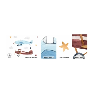 Fototapetenmuster Standard Eco - Wir warten, Herr Pilot! - Flugzeuge, Retro, Kinder - 100x30 cm