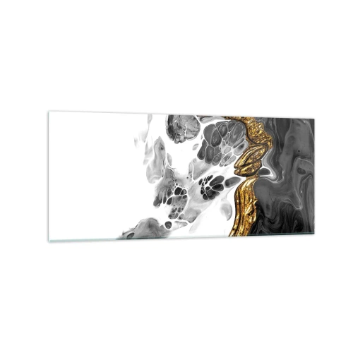 Glasbild - Bild auf glas - Eine abstrakte Komposition mit Akzenten in Gold und Schwarz. - 120x50cm - Organische Komposition - Moderne Wanddekoration für Wohnzimmer und Schlafzimmer ARTTOR