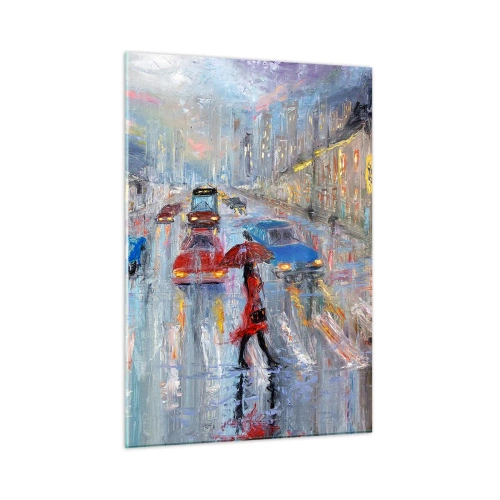 Glasbild - Bild auf glas - Stadtszene bei Nacht mit Regen und bunten Lichtern - 50x70cm - Regnerischer Nachmittag in der Stadt - Moderne Wanddekoration für Wohnzimmer und Schlafzimmer ARTTOR