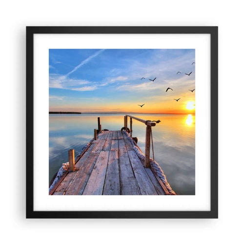 Poster in einem schwarzem Rahmen - Lauf direkt der Sonne entgegen - 40x40 cm