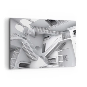 Bild auf Leinwand - Leinwandbild - Eine abstrakte Komposition aus Treppen in einer surrealistischen Raumanordnung - 120x80cm - Die Paradoxien des Weltraums - Moderne Wanddekoration für Wohnzimmer und Schlafzimmer ARTTOR