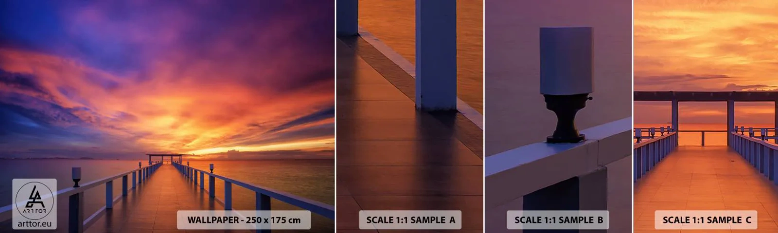 Fototapetenmuster Standard Eco - Ohne Ende - Landschaft, Seebrücke, Sonnenuntergang - 100x30 cm