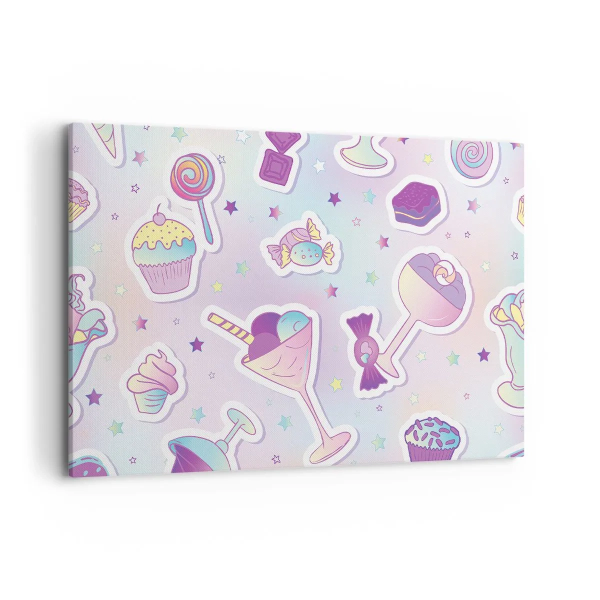 Bild auf Leinwand - Leinwandbild - Pastellmuster mit Süßigkeiten und Desserts - 120x80cm - Dass es jeden Tag ein Geburtstag wäre - Moderne Wanddekoration für Wohnzimmer und Schlafzimmer ARTTOR