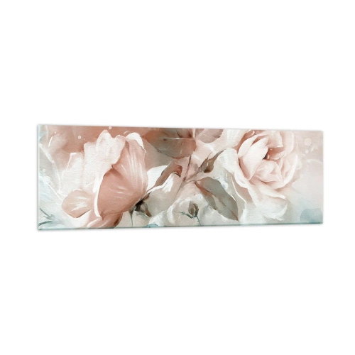 Glasbild - Bild auf glas - Zarte Rosen in Pastelltönen auf hellem Untergrund - 160x50cm - Geist der Romantik - Moderne Wanddekoration für Wohnzimmer und Schlafzimmer ARTTOR