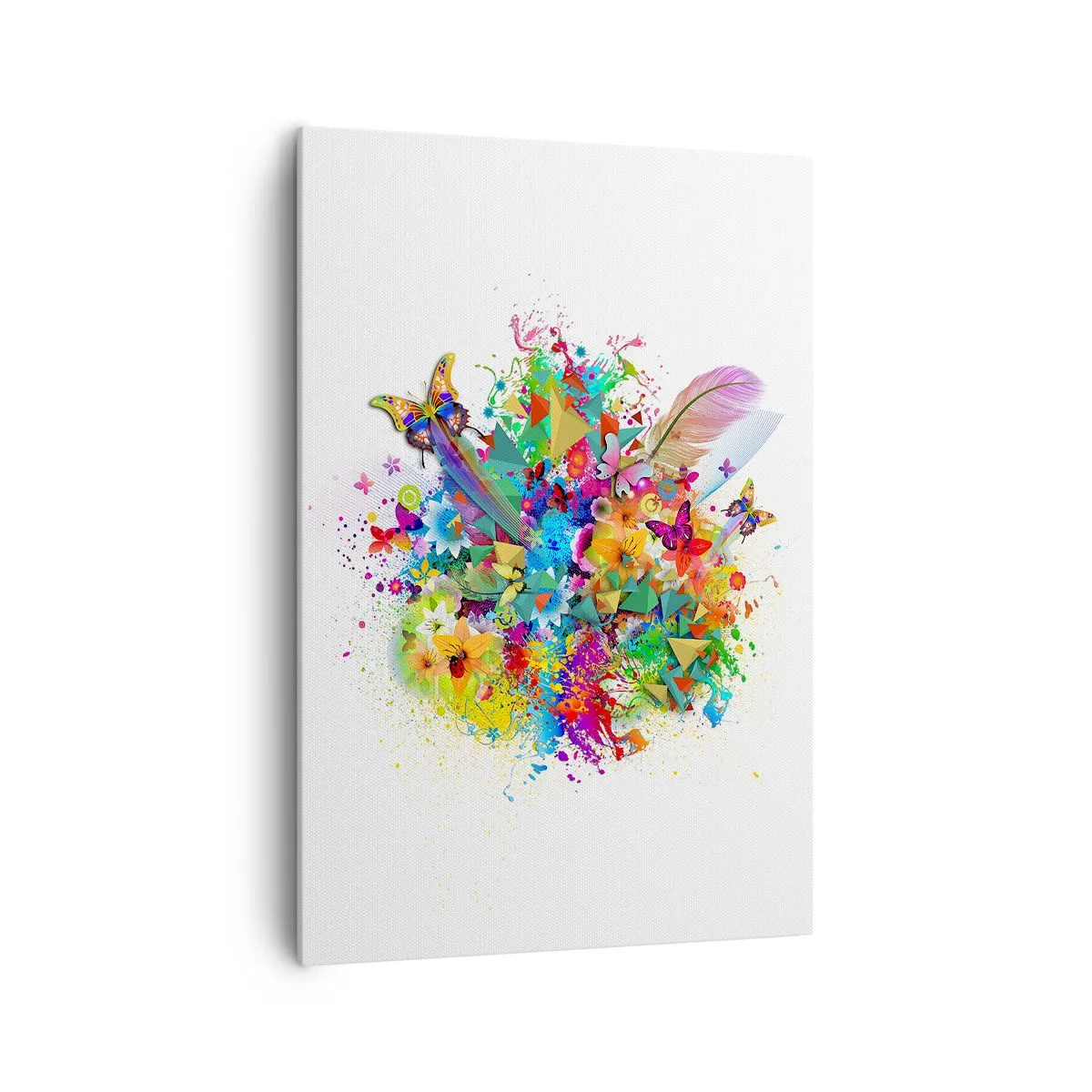 Bild auf Leinwand - Leinwandbild - Farbenfrohes Motiv mit Blumen und Schmetterlingen - 70x100cm - Ein Strauß Freude - Moderne Wanddekoration für Wohnzimmer und Schlafzimmer ARTTOR