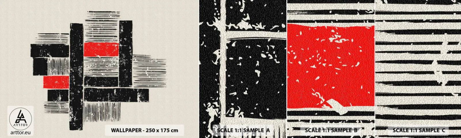 Fototapetenmuster Standard Eco - Rot und Schwarz - Abstraktion, Moderne Kunst, Industriell - 100x30 cm