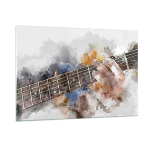 Glasbild - Bild auf glas - Aquarellmotiv einer Gitarre spielenden Hand - 120x80cm - Poesie zwischen den Saiten - Moderne Wanddekoration für Wohnzimmer und Schlafzimmer ARTTOR