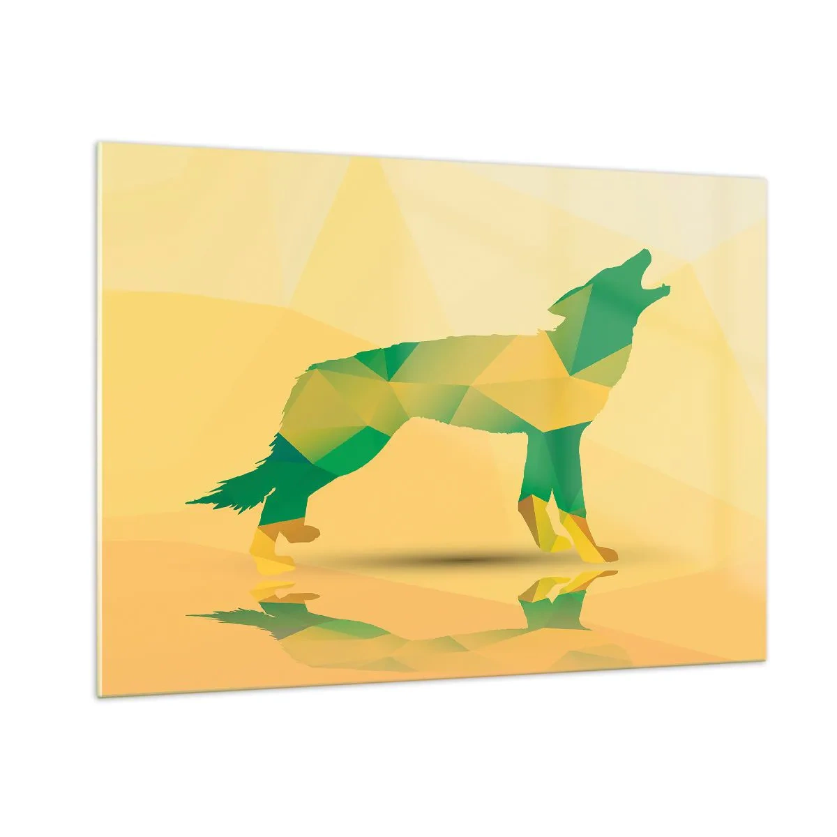 Glasbild - Bild auf glas - Geometrischer Wolf in farbenfroher Abstraktion - 100x70cm - Ein einsamer Wolf - Moderne Wanddekoration für Wohnzimmer und Schlafzimmer ARTTOR