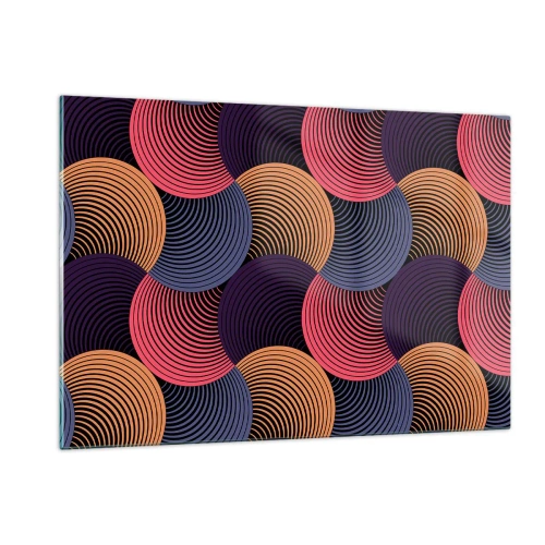 Glasbild - Bild auf glas - Bunte konzentrische Kreise bilden ein geometrisches Muster - 120x80cm - Im kreisenden Rhythmus - Moderne Wanddekoration für Wohnzimmer und Schlafzimmer ARTTOR