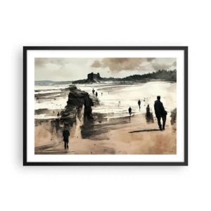 Poster in einem schwarzem Rahmen - Strandspaziergänger in friedlicher Landschaft - 70x50cm - Einberufen - Moderne Wanddekoration für Wohnzimmer und Schlafzimmer ARTTOR