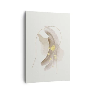 Bild auf Leinwand - Leinwandbild - Eine abstrakte Komposition in Beige- und Goldtönen. - 70x100cm - Im Weltraum begegnet - Moderne Wanddekoration für Wohnzimmer und Schlafzimmer ARTTOR