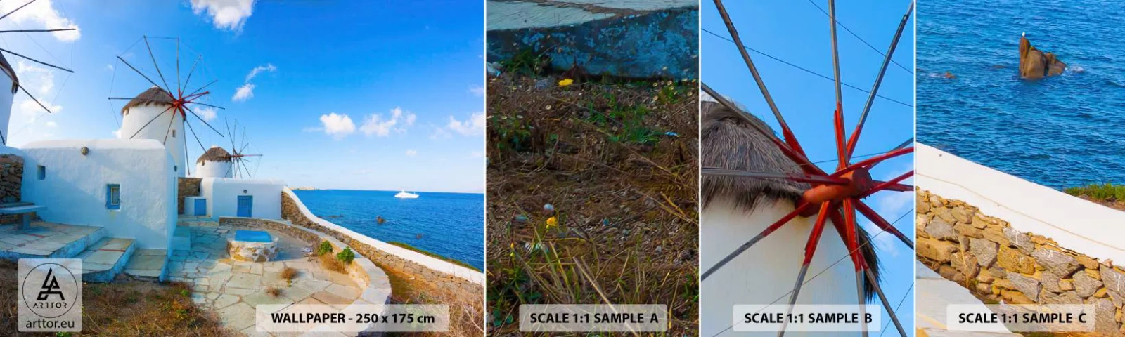 Fototapetenmuster Standard Eco - Der blaue Wind vom Meer - Die Architektur, Landschaft, Griechenland - 100x30 cm