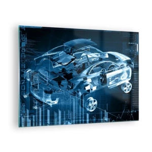 Glasbild - Bild auf glas - Technologisches Diagramm eines Autos im futuristischen Stil - 70x50cm - Technische Anatomie - Moderne Wanddekoration für Wohnzimmer und Schlafzimmer ARTTOR