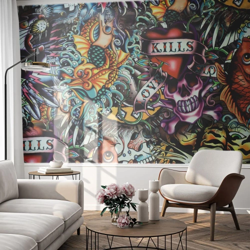 Fototapete Premium Canvas - Der Traum des Tätowierers - Graffiti, Wandgemälde, Stück - 350x256 cm