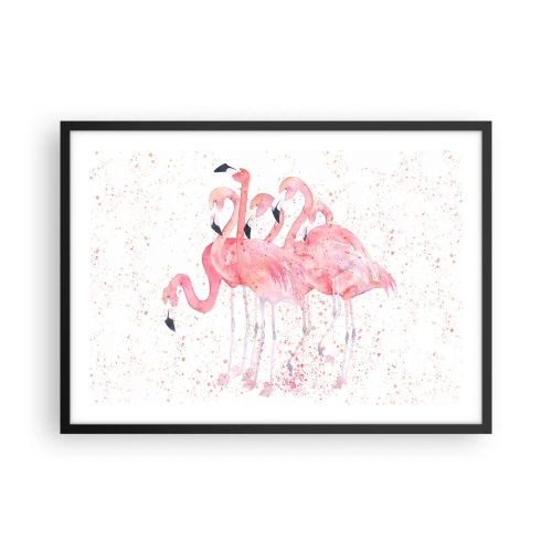 Poster in einem schwarzem Rahmen - Rosa Flamingos im künstlerischen Aquarellstil - 70x50cm - Rosa Ensemble - Moderne Wanddekoration für Wohnzimmer und Schlafzimmer ARTTOR