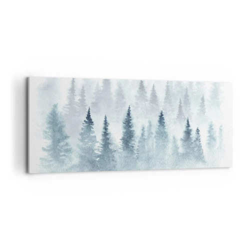Bild auf Leinwand - Leinwandbild - Nadelwälder in zartem Nebel getaucht - 120x50cm - In Nebel gehüllt - Moderne Wanddekoration für Wohnzimmer und Schlafzimmer ARTTOR