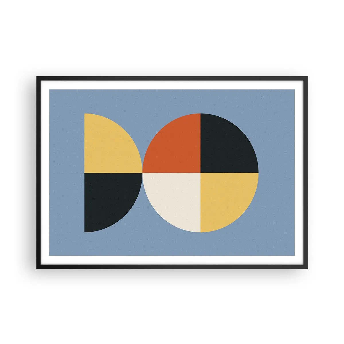 Poster in einem schwarzem Rahmen - Geometrische Kreise auf blauem Hintergrund - 100x70cm - Beobachte und zähle - Moderne Wanddekoration für Wohnzimmer und Schlafzimmer ARTTOR