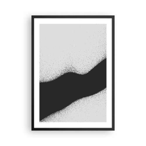 Poster in einem schwarzem Rahmen - Minimalistische Wellenform in Schwarz und Grau mit körnigem Effekt - 50x70cm - Flüssiges Gleichgewicht - Moderne Wanddekoration für Wohnzimmer und Schlafzimmer ARTTOR