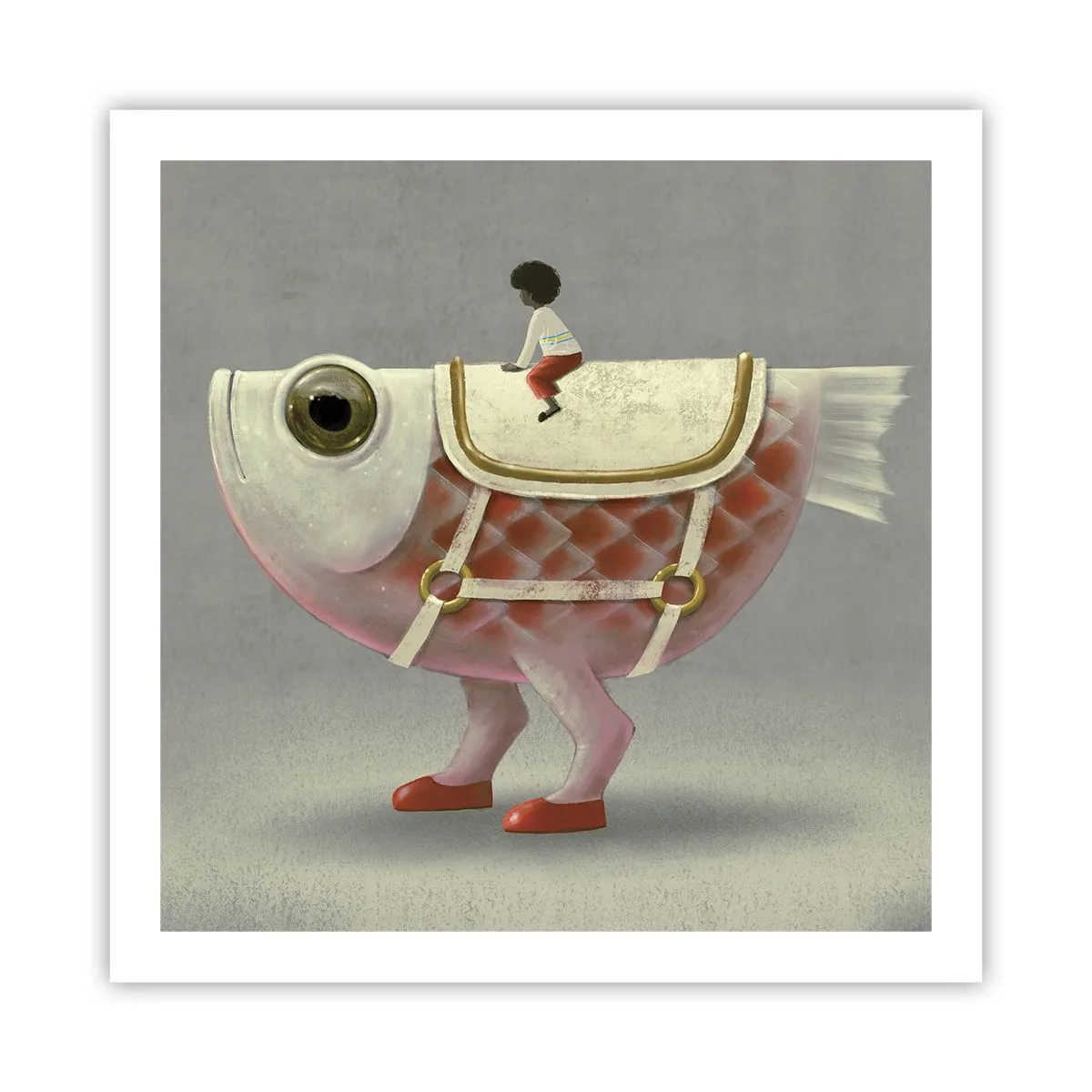 Poster - Reiter auf einem surrealen Fisch - 60x60 cm