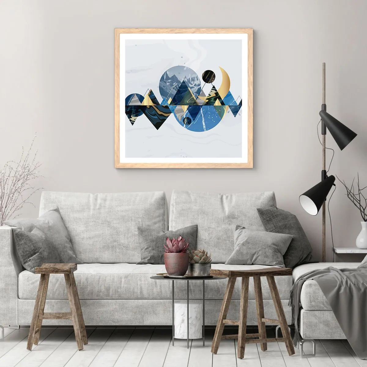 Poster in einem Rahmen aus heller Eiche - Geometrische Landschaft - 50x50 cm