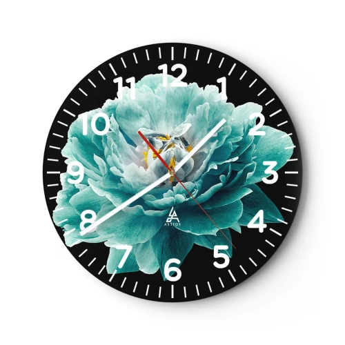 Wanduhr - Glasuhr - Blaue und goldene Blütenblätter - 40x40 cm