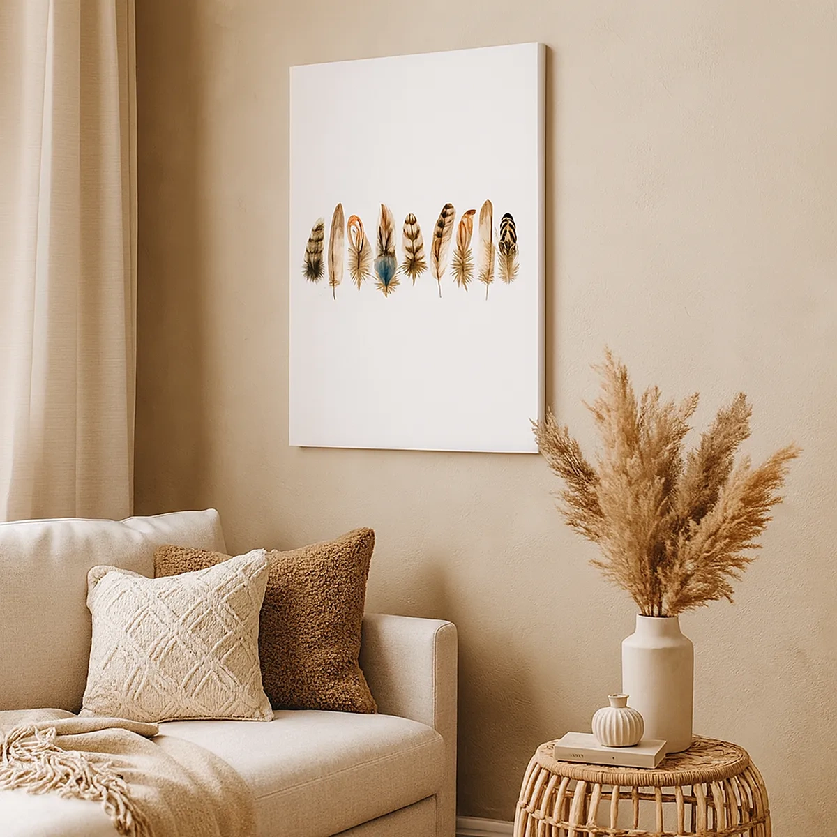 Bild auf Leinwand - Leinwandbild - Dekoratives Motiv einer Sammlung verschiedener Federn - 50x70cm - Eine federleichte Variante - Moderne Wanddekoration für Wohnzimmer und Schlafzimmer ARTTOR