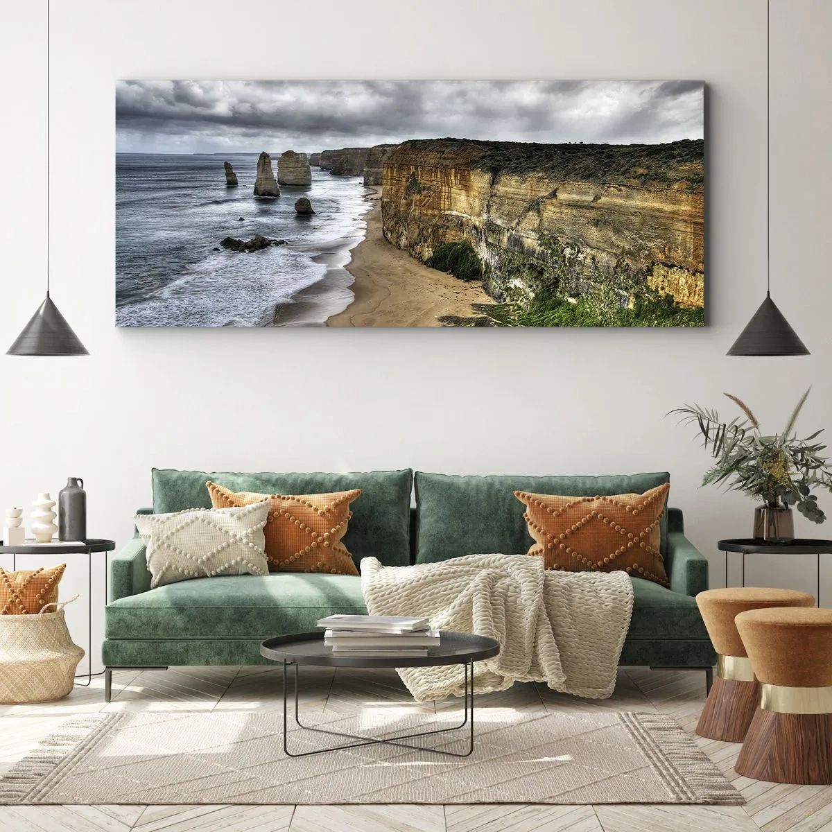 Bild auf Leinwand - Leinwandbild - Steilküste mit Strand und Felsformationen - 160x50cm - Rohe Schönheit - Moderne Wanddekoration für Wohnzimmer und Schlafzimmer ARTTOR