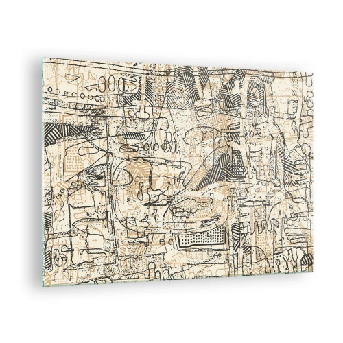 Glasbild - Bild auf glas - Eine komplexe abstrakte Struktur mit geometrischen und skizzenhaften Mustern. - 70x50cm - Es wartet darauf, entschlüsselt zu werden - Moderne Wanddekoration für Wohnzimmer und Schlafzimmer ARTTOR