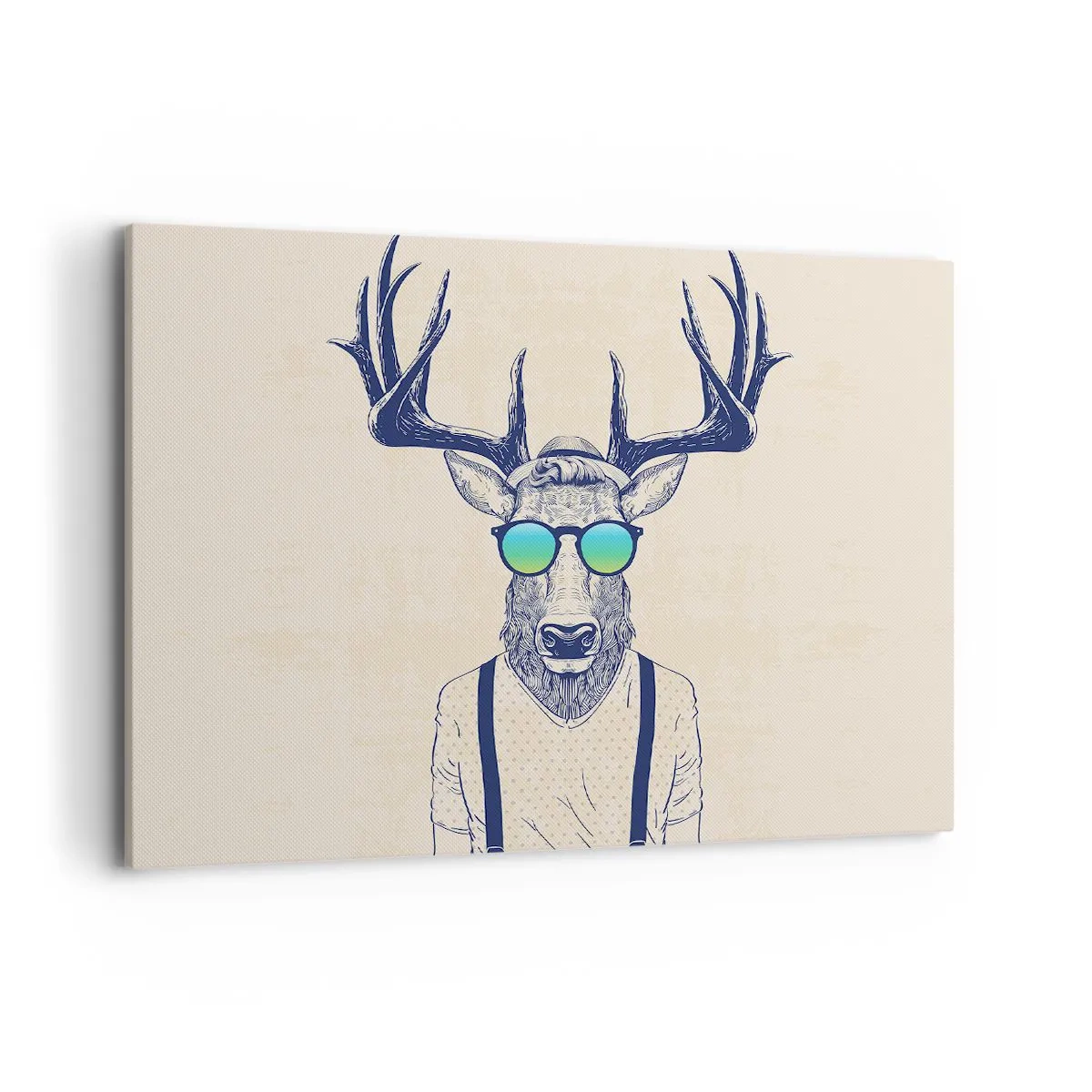 Bild auf Leinwand - Leinwandbild - Stilisierter Hirsch mit Sonnenbrille - 100x70cm - Wen hast du erwartet? - Moderne Wanddekoration für Wohnzimmer und Schlafzimmer ARTTOR