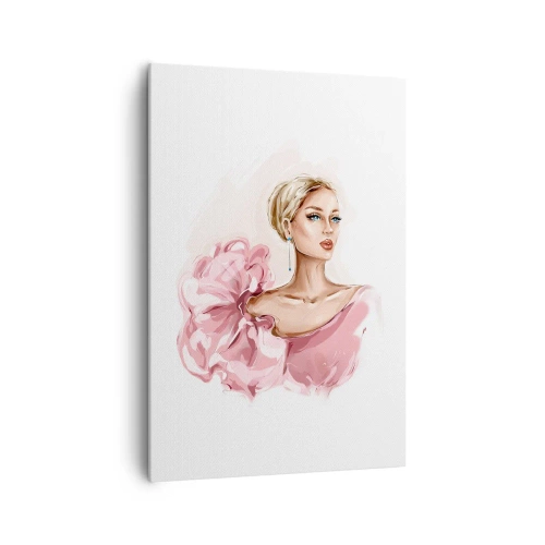 Bild auf Leinwand - Leinwandbild - Porträt einer Frau in einem rosa Kleid vor hellem Hintergrund - 70x100cm - Wie gemalt ... - Moderne Wanddekoration für Wohnzimmer und Schlafzimmer ARTTOR