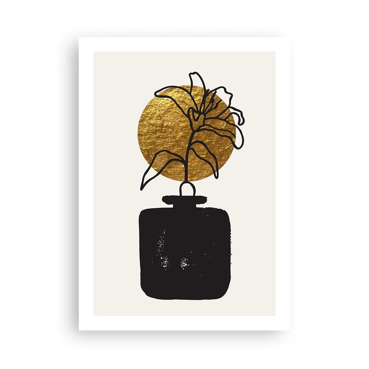 Poster - Abstrakte Komposition mit einer Blume und einem goldenen Kreis - 50x70cm - Schönheit ist Gold wert - Moderne Wanddekoration für Wohnzimmer und Schlafzimmer ARTTOR