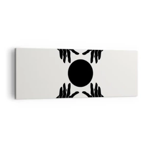 Bild auf Leinwand - Leinwandbild - Schwarze Hände in einer symmetrischen Komposition mit einer Kugel - 140x50cm - Geheimes Zeichen - Moderne Wanddekoration für Wohnzimmer und Schlafzimmer ARTTOR