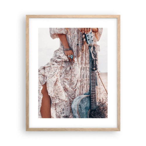 Poster in einem Rahmen aus heller Eiche - Kinderblumen auf dem Weg - 40x50 cm