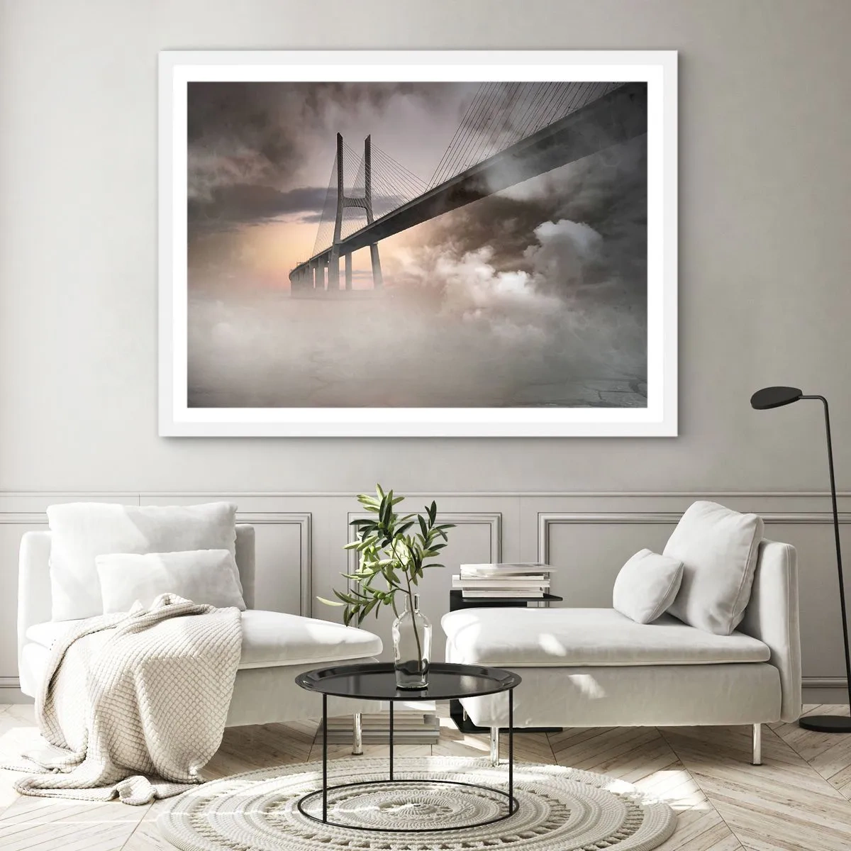 Poster in einem weißen Rahmen - Auf dem Fluss, den es nicht gibt - 91x61 cm