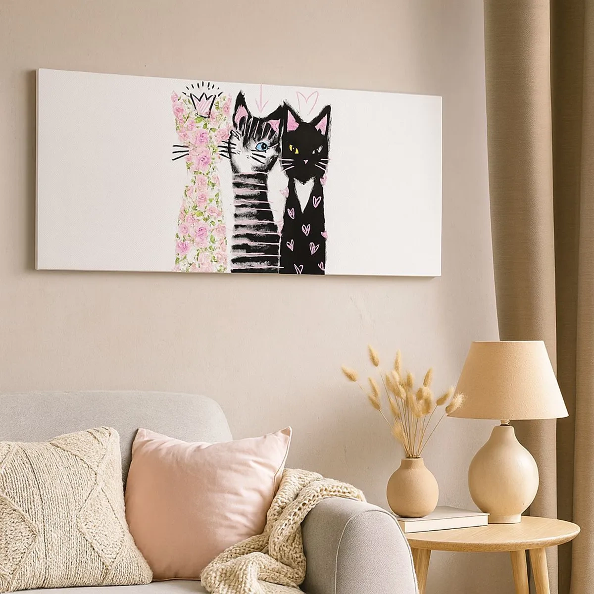 Bild auf Leinwand - Leinwandbild - Es waren drei Katzen - 100x40 cm