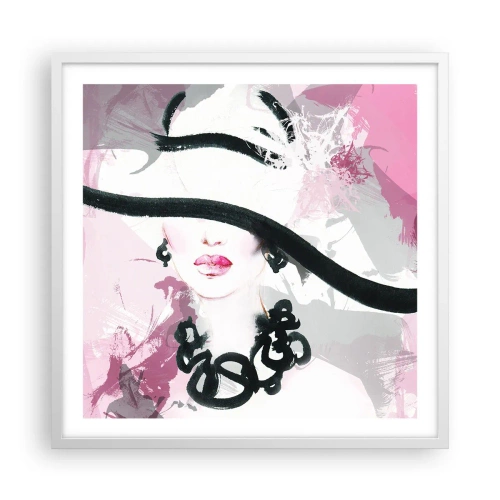 Poster in einem weißen Rahmen - Bildnis einer Dame in Schwarz und Pink - 60x60 cm