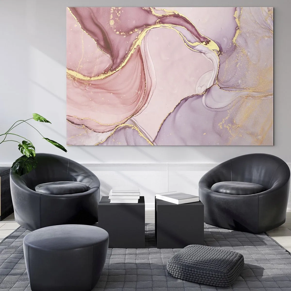 Glasbild - Bild auf glas - Eine abstrakte Komposition in Rosa- und Goldtönen - 70x50cm - Eine Liebkosung der Farben - Moderne Wanddekoration für Wohnzimmer und Schlafzimmer ARTTOR